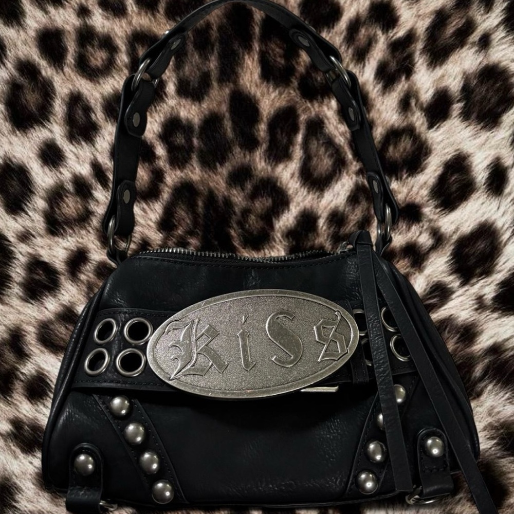 Kiss Black Shoulder Bag with Silver Details